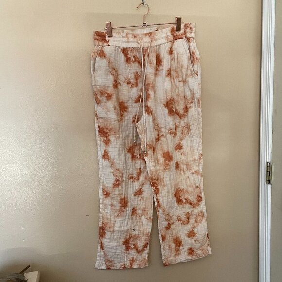 Jonathan Simkhai Tie-Dye Ankle Crop Pull-On Pants Size L Cream/Orange - Picture 2 of 3
